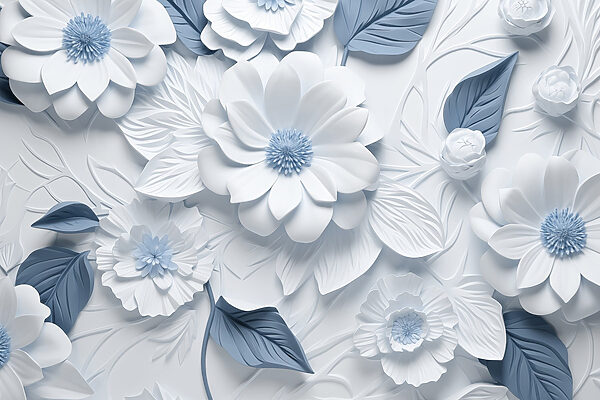 Witte en blauwe bloemen en bladeren Witte en blauwe bloemen en bladeren