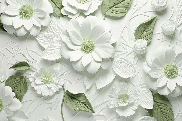 Witte en groene bloemen en bladeren Witte en groene bloemen en bladeren