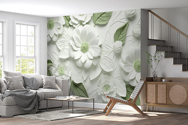 Witte en groene bloemen en bladeren Witte en groene bloemen en bladeren
