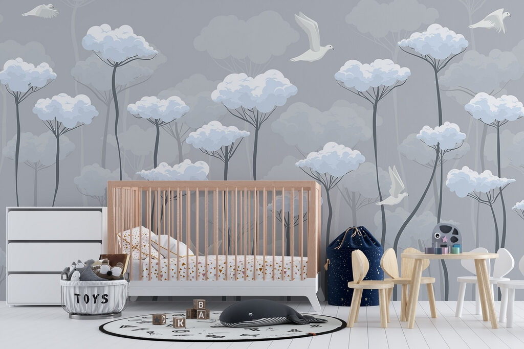 Birds flying in the clouds