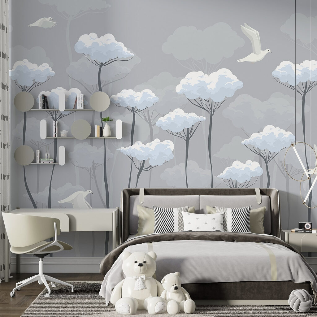 Birds flying in the clouds