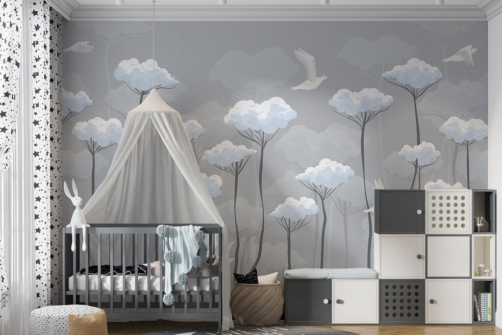 Birds flying in the clouds