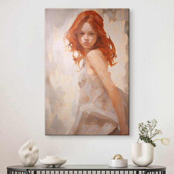 Schilderij van een vrouw in een witte jurk Schilderij van een vrouw in een witte jurk