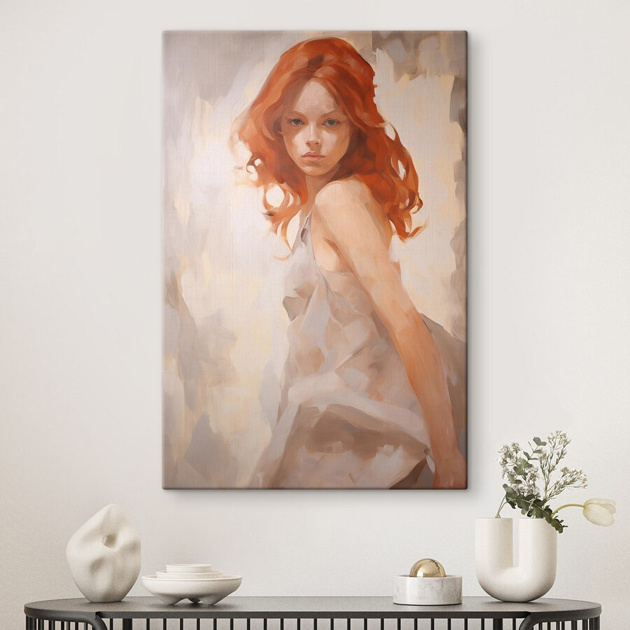 Schilderij van een vrouw in een witte jurk