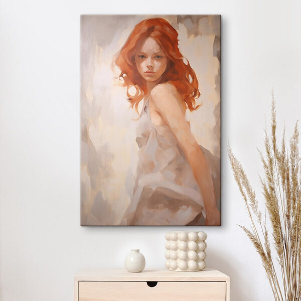 Schilderij van een vrouw in een witte jurk Schilderij van een vrouw in een witte jurk