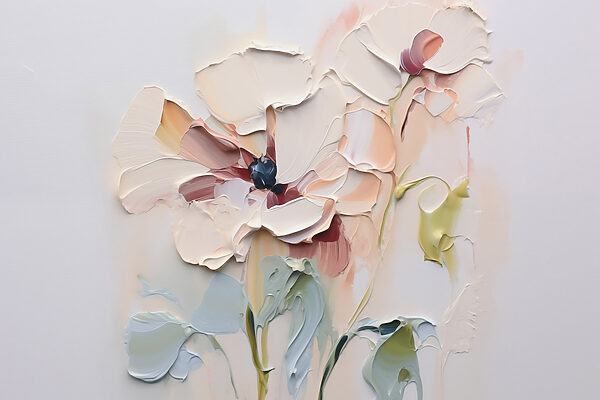 Schilderij van bloemen op een wit oppervlak Schilderij van bloemen op een wit oppervlak