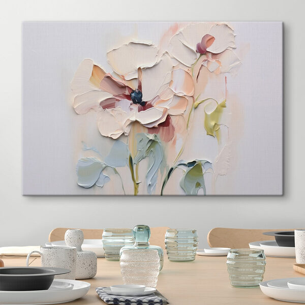Schilderij van bloemen op een wit oppervlak Schilderij van bloemen op een wit oppervlak