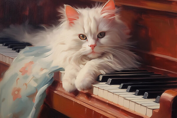 Kat liggend op een piano Kat liggend op een piano