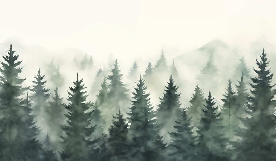 Groep bomen in de mist