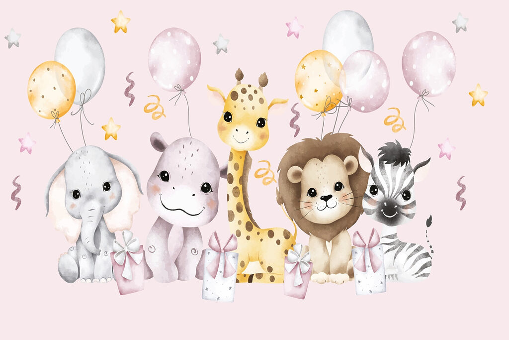 Groep dieren met ballonnen Groep dieren met ballonnen