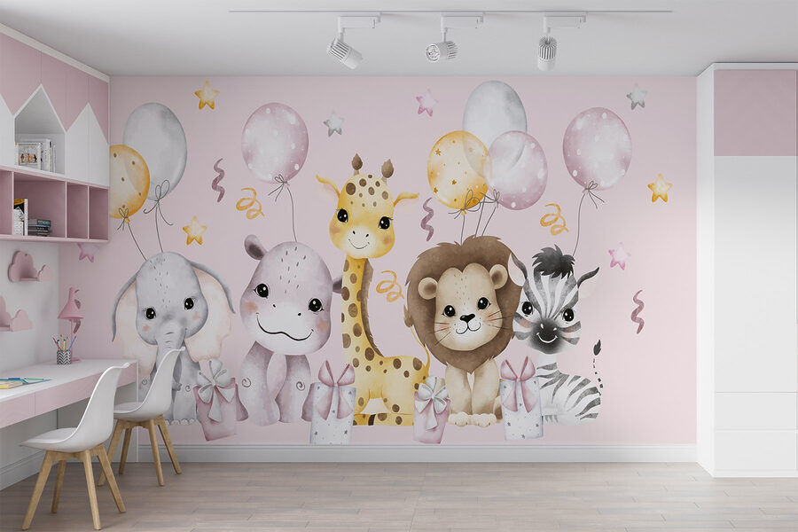 Groep dieren met ballonnen Groep dieren met ballonnen