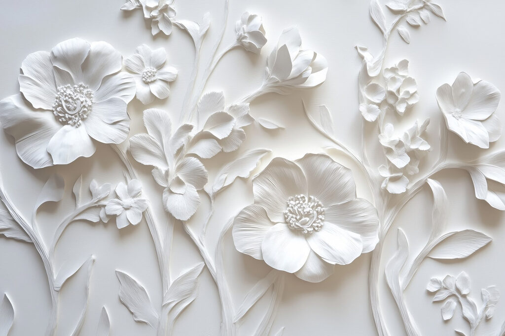 White wall with flowers White wall with flowers