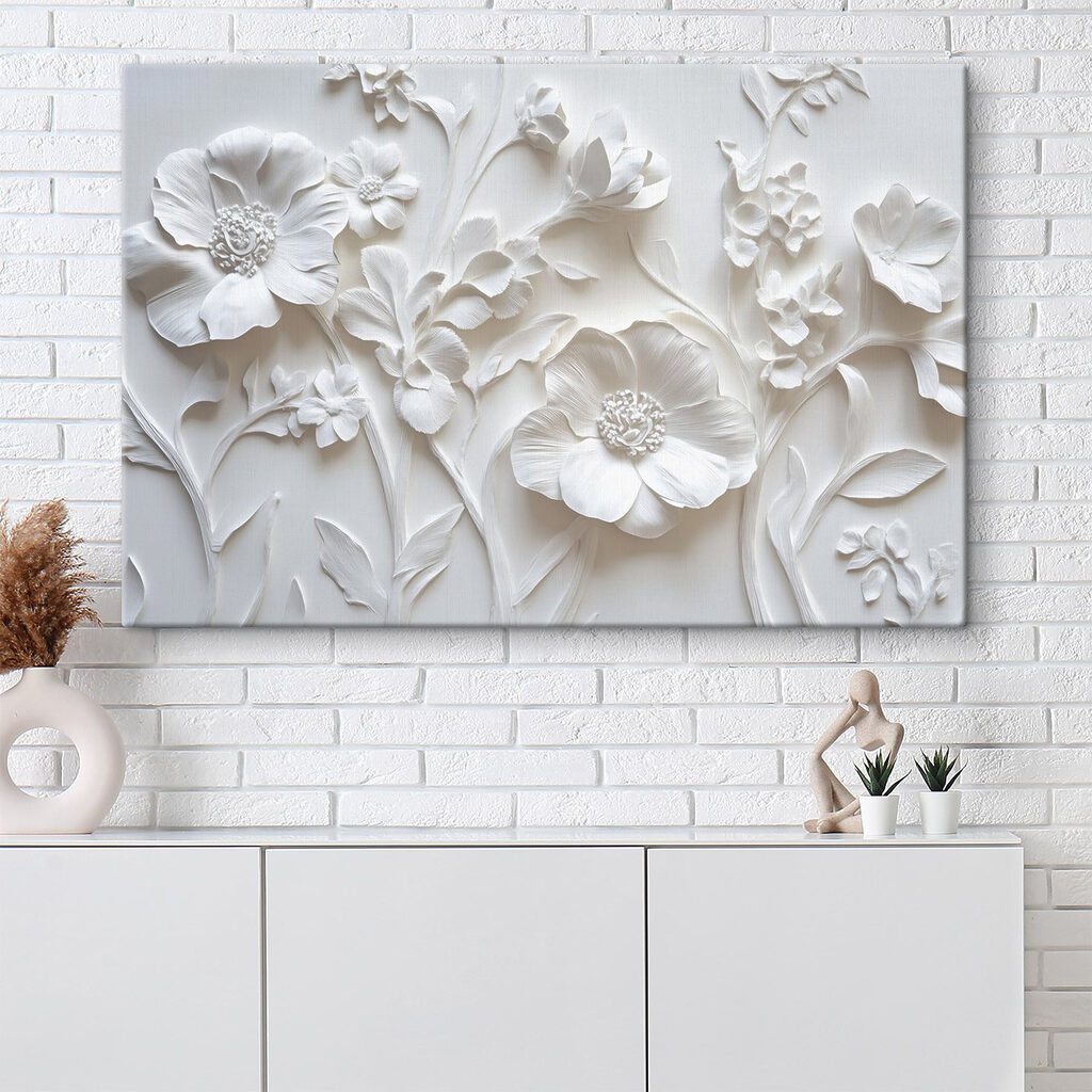 White wall with flowers White wall with flowers