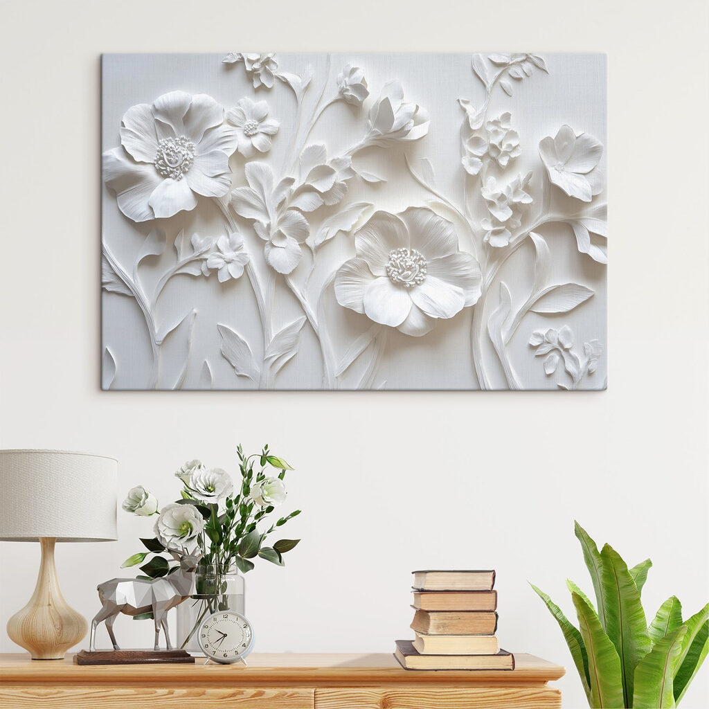 White wall with flowers White wall with flowers