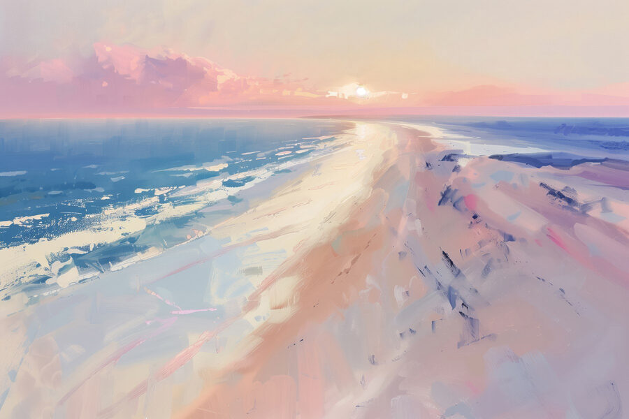 Strand met zonsondergang