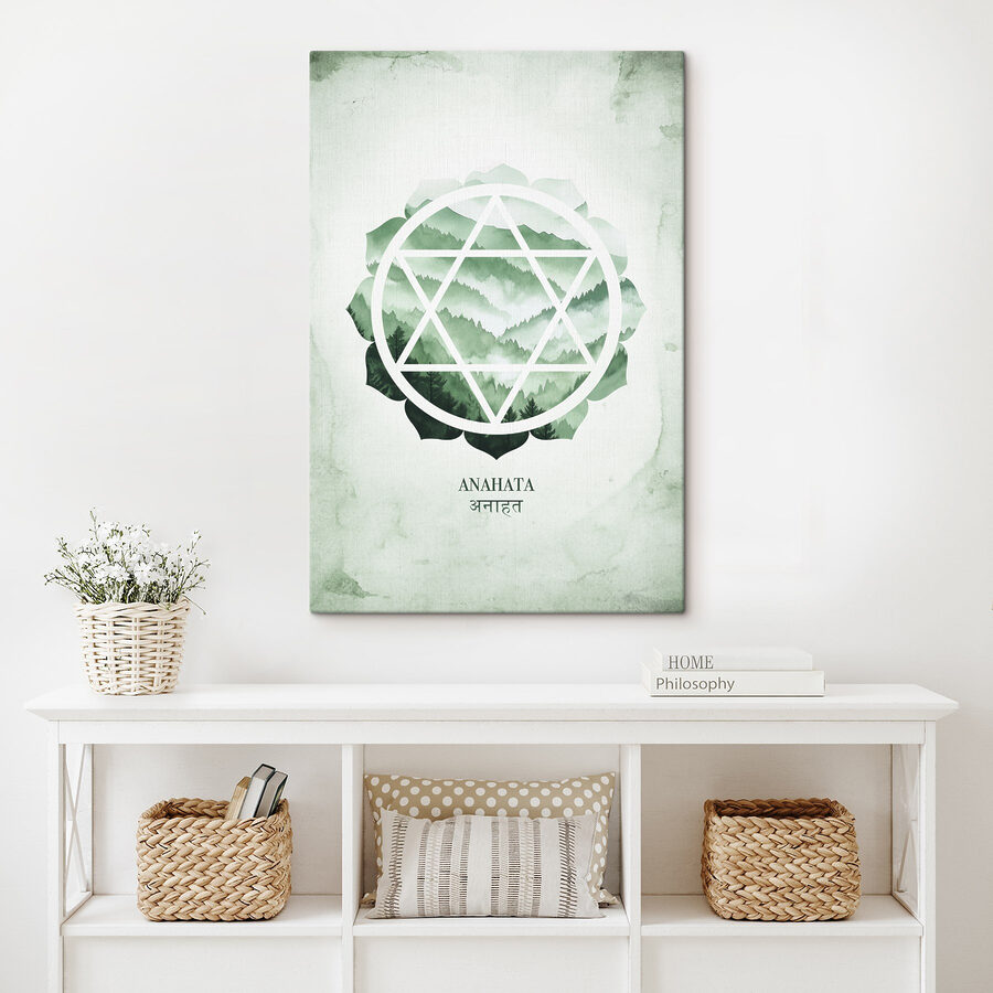 Green and white symbol with mountains in the background Green and white symbol with mountains in the background