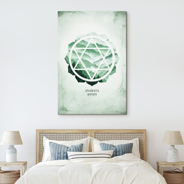 Green and white symbol with mountains in the background Green and white symbol with mountains in the background