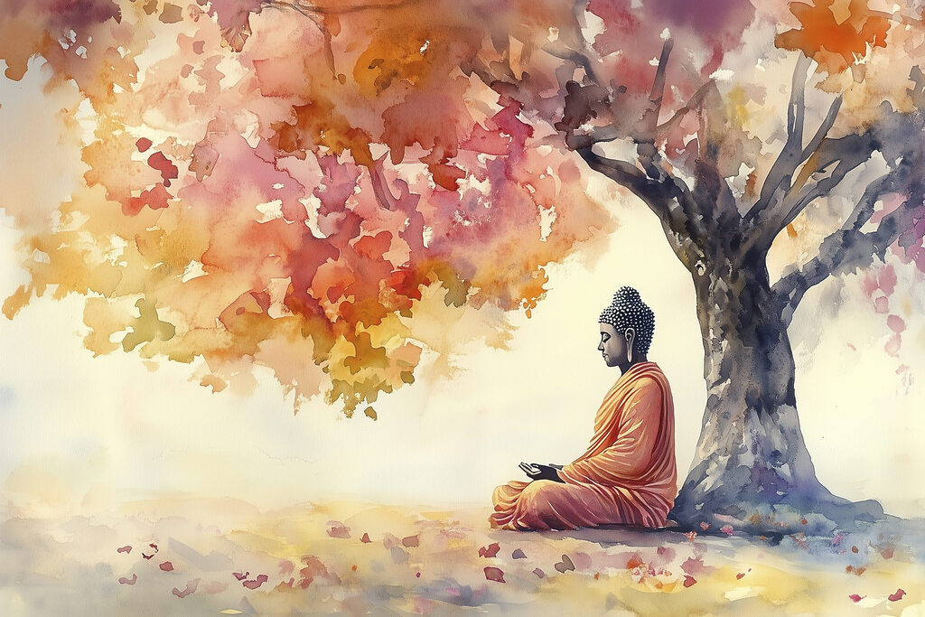 Watercolor painting of a person sitting under a tree Watercolor painting of a person sitting under a tree