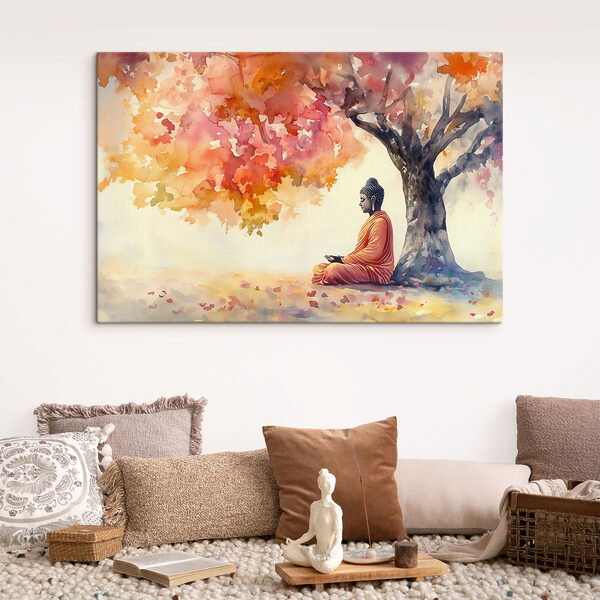 Aquarel schilderij van een persoon zittend onder een boom Aquarel schilderij van een persoon zittend onder een boom