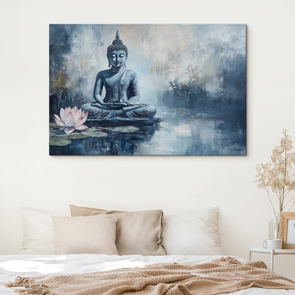 Schilderij van een standbeeld in het water Schilderij van een standbeeld in het water