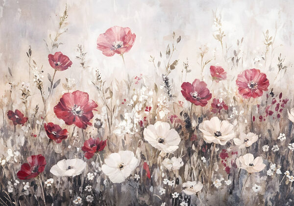 Schilderij van bloemen in een veld Schilderij van bloemen in een veld