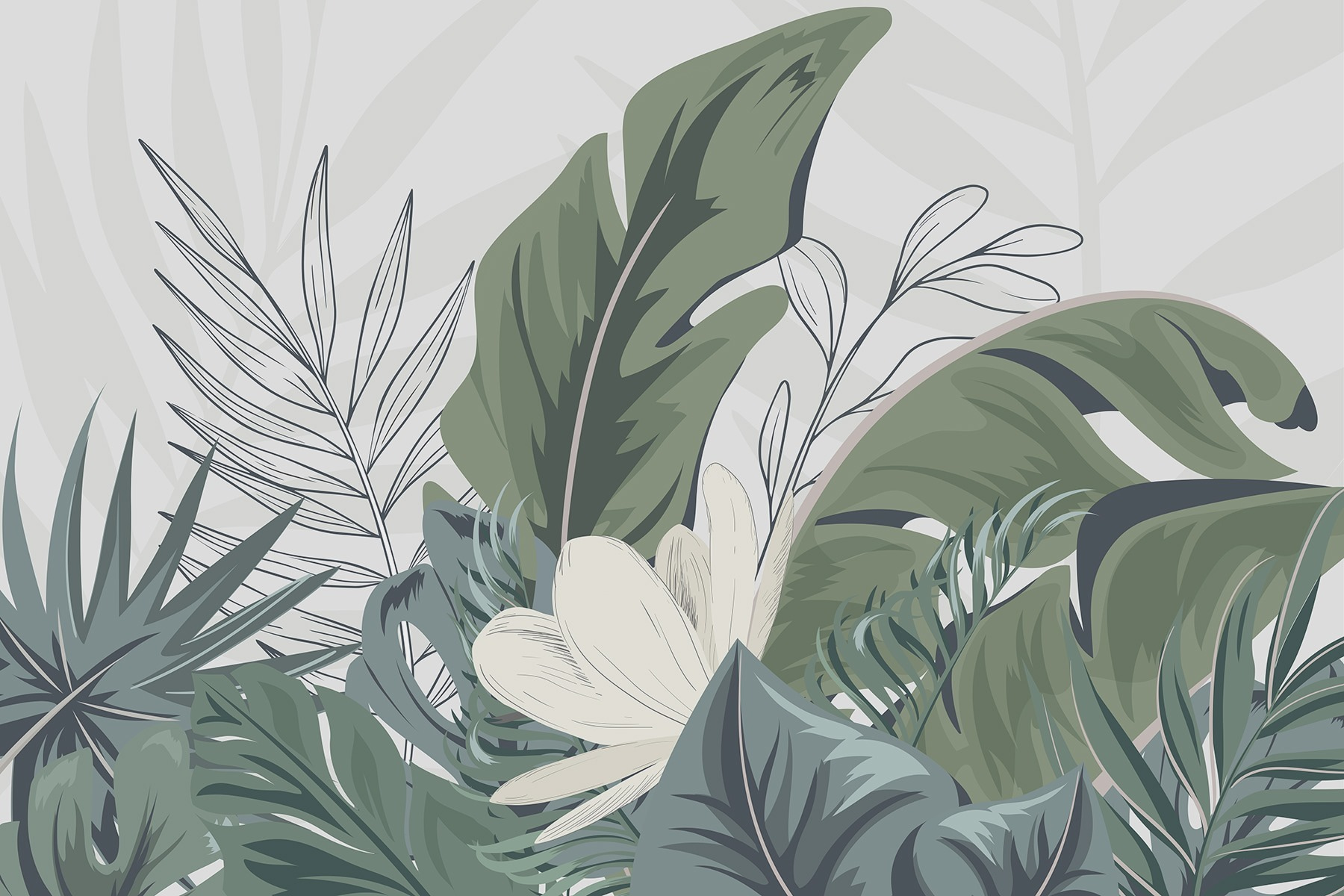 Tropical leaves in serene arrangement