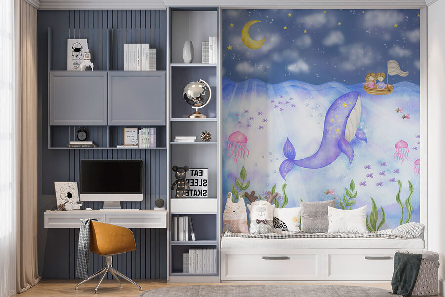 Fotobehang Walvis en kwal onder de zee - Afbeelding 2