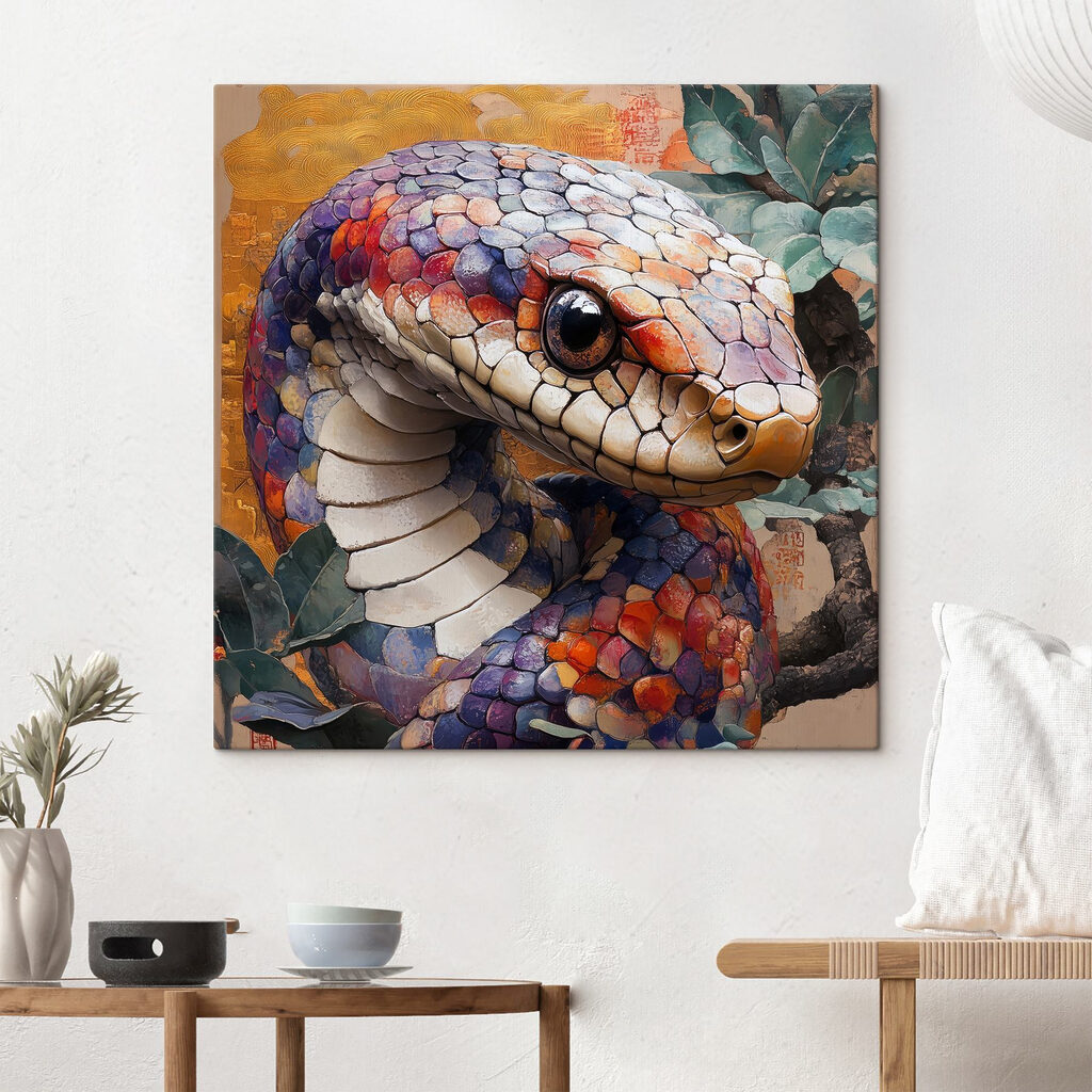 Colorful snake with leaves