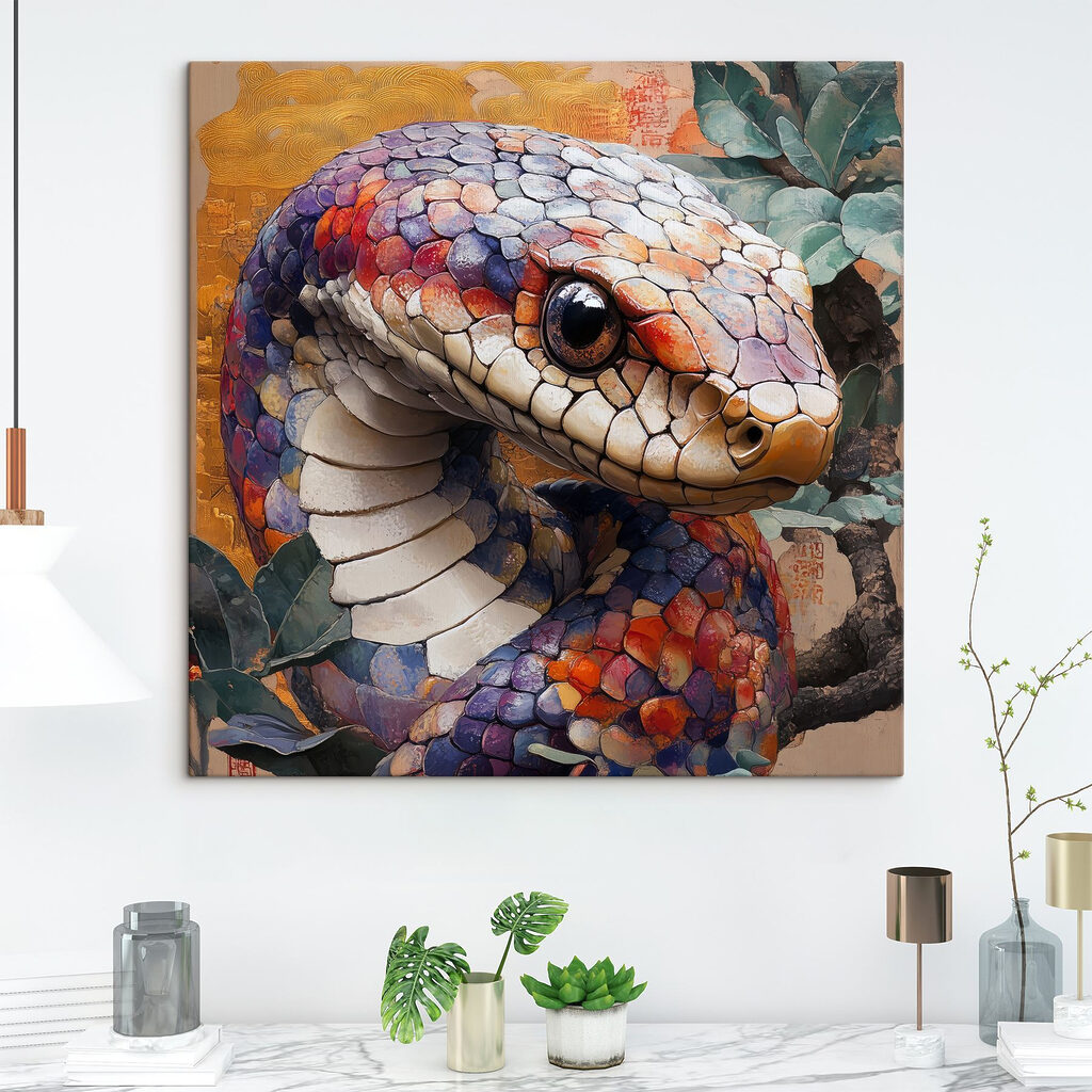 Colorful snake with leaves