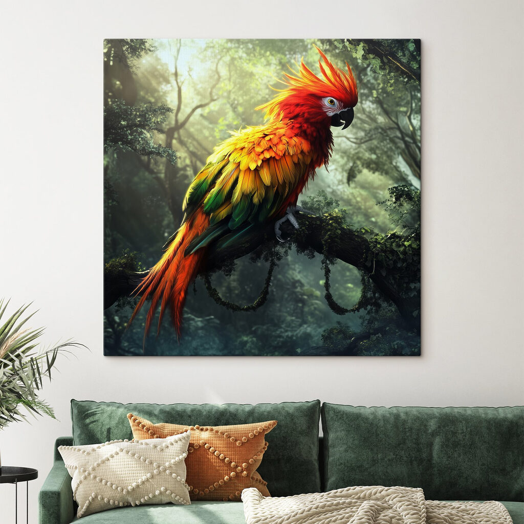 Colorful bird sitting on a tree branch