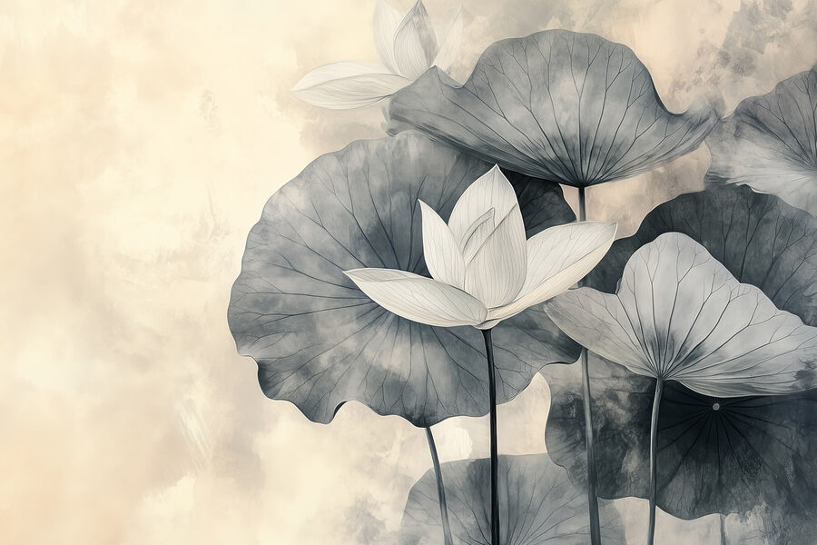 Delicate bloemen op zachte waterbladeren
