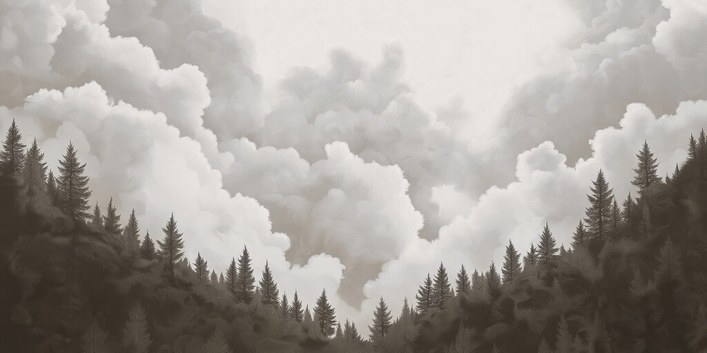 Groep bomen en wolken Groep bomen en wolken