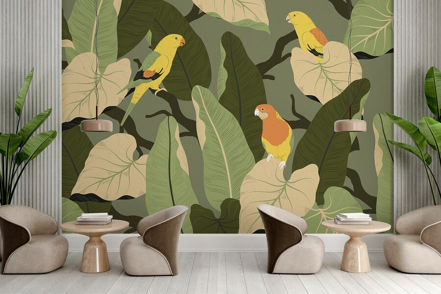 Kleurrijke vogels op een boomtak