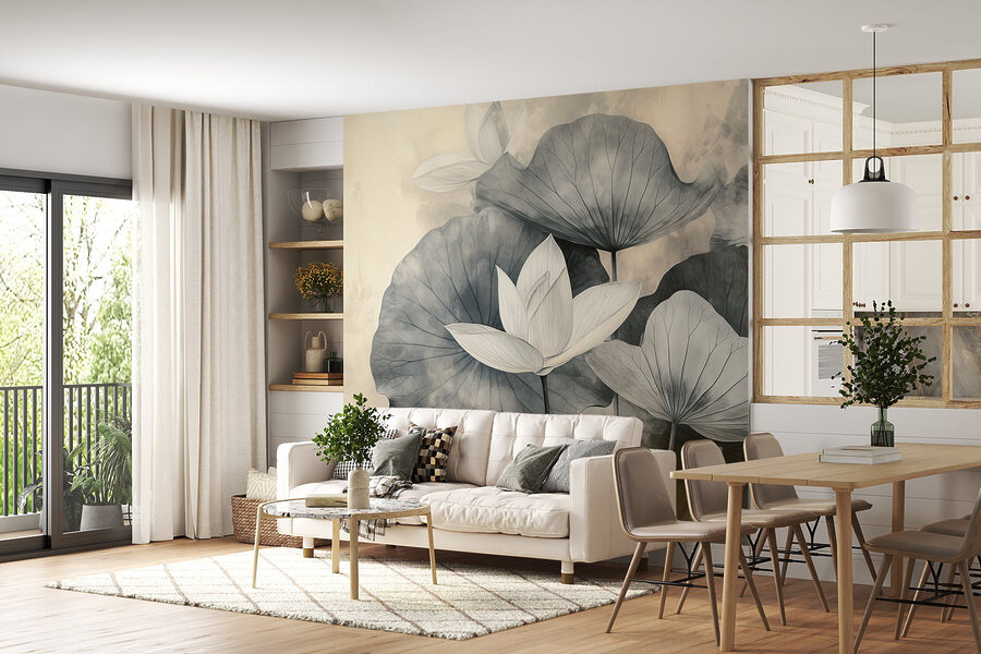 Delicate bloemen op zachte waterbladeren