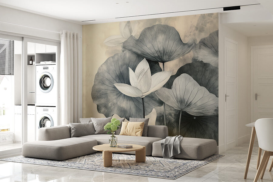 Delicate bloemen op zachte waterbladeren