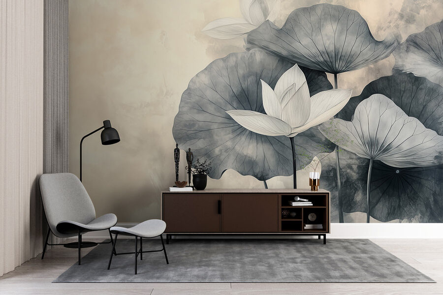 Delicate bloemen op zachte waterbladeren
