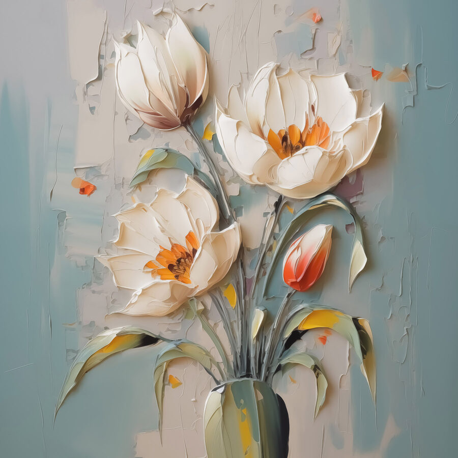 Schilderij van bloemen in een vaas