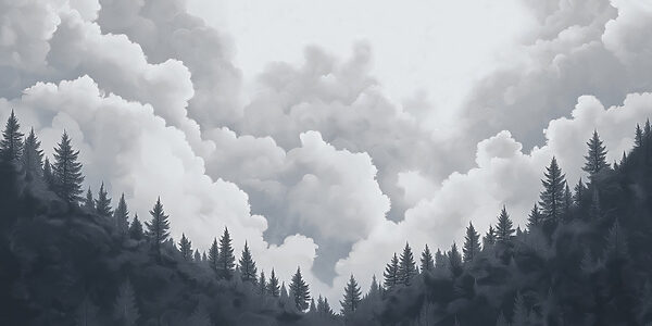 Groep bomen en wolken Groep bomen en wolken