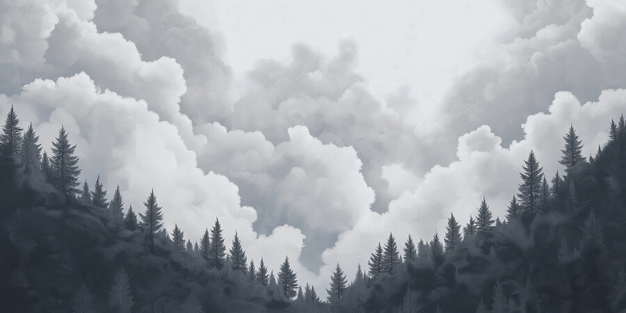 Groep bomen en wolken