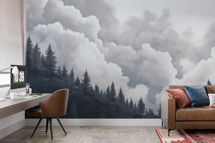 Groep bomen en wolken