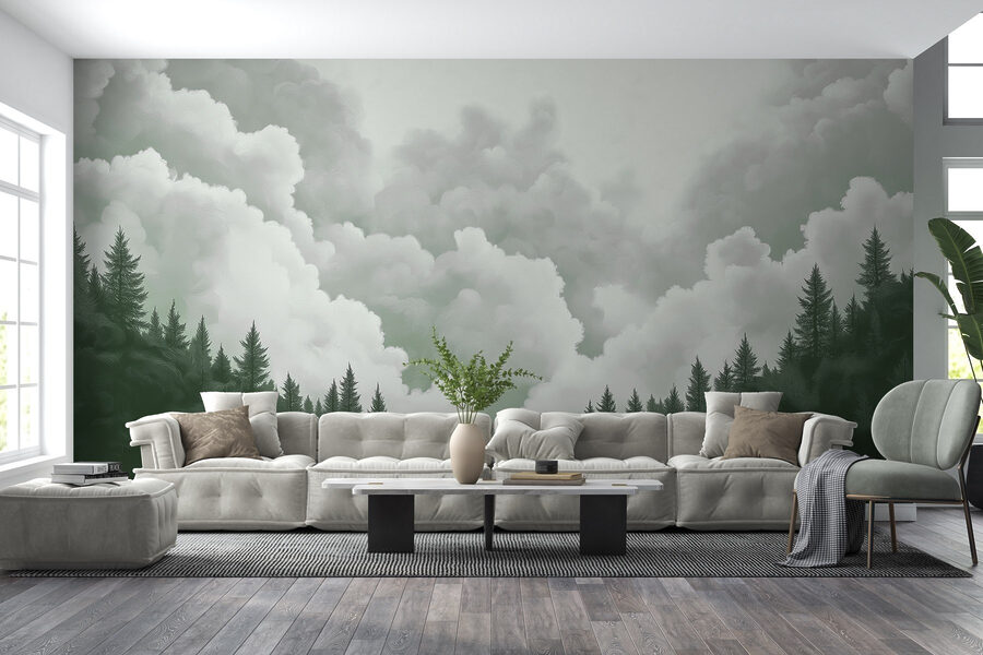 Groep bomen en wolken