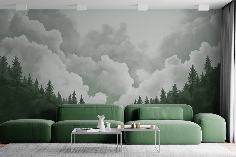Groep bomen en wolken
