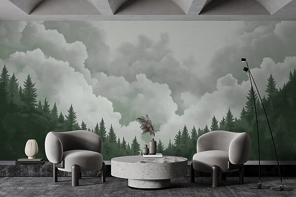 Groep bomen en wolken Groep bomen en wolken