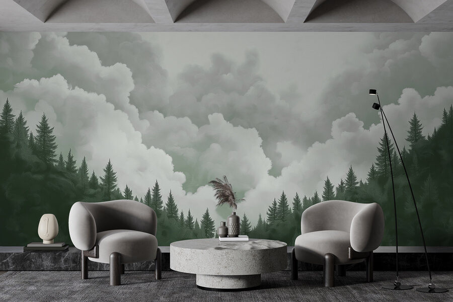 Groep bomen en wolken
