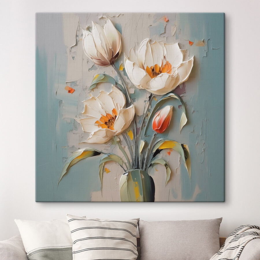 Schilderij van bloemen in een vaas