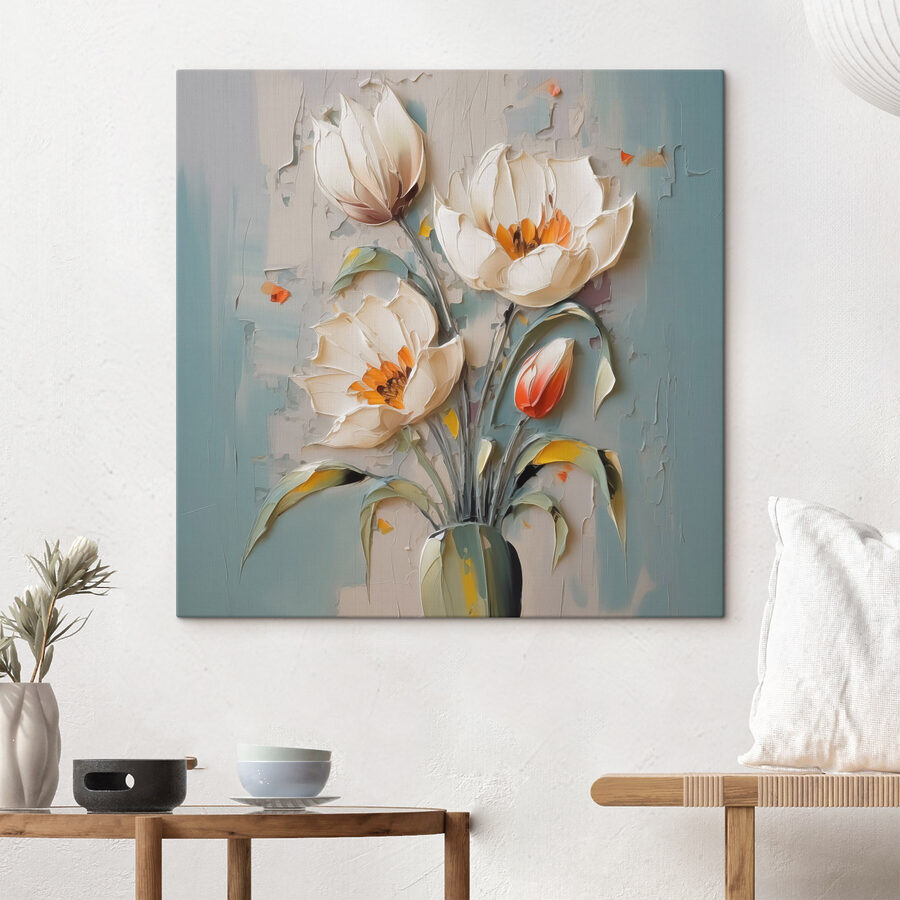 Schilderij van bloemen in een vaas
