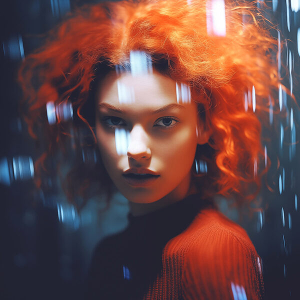 Vrouw met rood haar en regendruppels Vrouw met rood haar en regendruppels