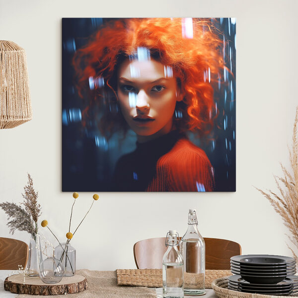 Vrouw met rood haar en regendruppels Vrouw met rood haar en regendruppels
