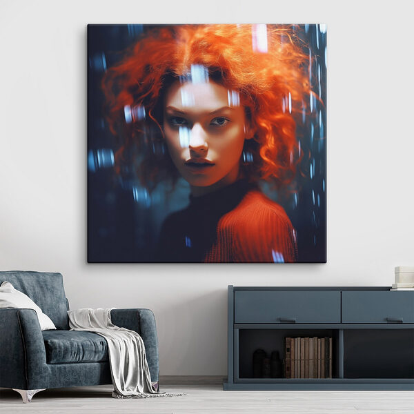 Vrouw met rood haar en regendruppels Vrouw met rood haar en regendruppels