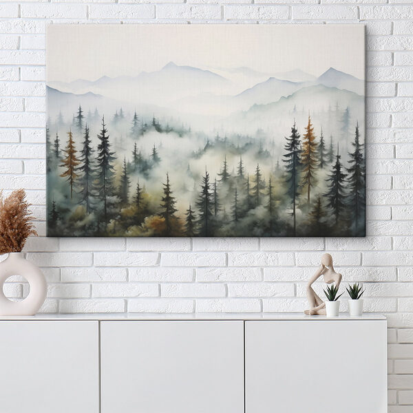 Schilderij van bomen en mist Schilderij van bomen en mist
